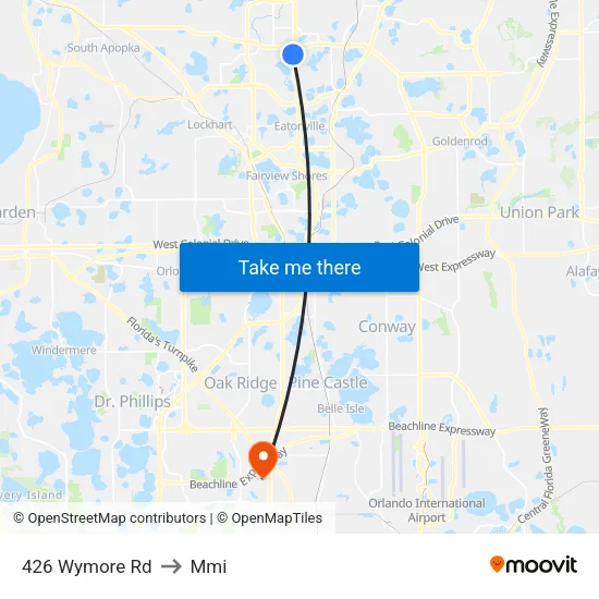 426 Wymore Rd to Mmi map