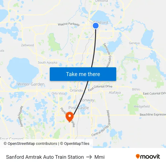 Sanford Amtrak Auto Train Station to Mmi map