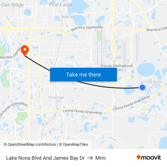 Lake Nona Blvd And James Bay Dr to Mmi map