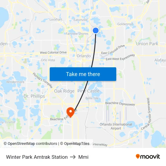 Winter Park Amtrak Station to Mmi map
