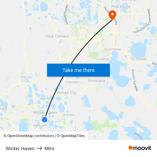Winter Haven to Mmi map