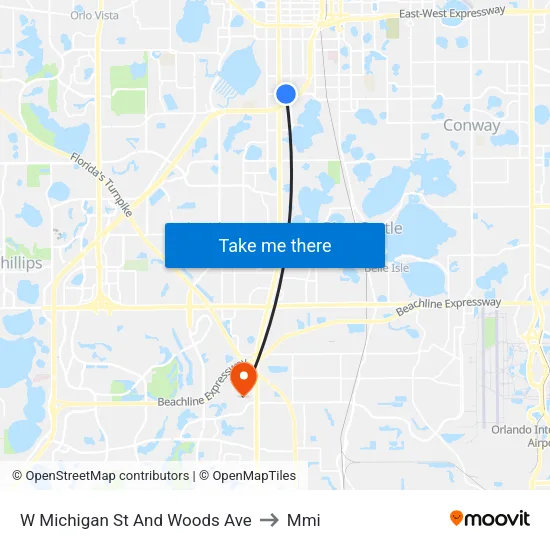 W Michigan St And Woods Ave to Mmi map