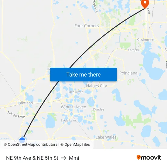 NE 9th Ave & NE 5th St to Mmi map