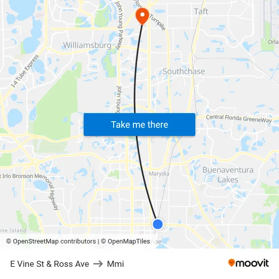 E Vine St & Ross Ave to Mmi map