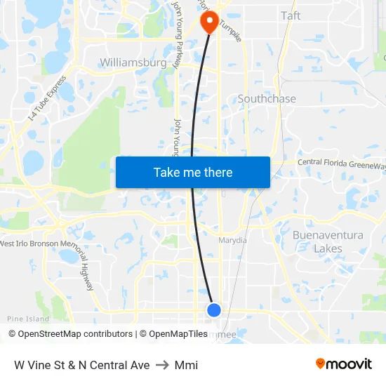 W Vine St & N Central Ave to Mmi map