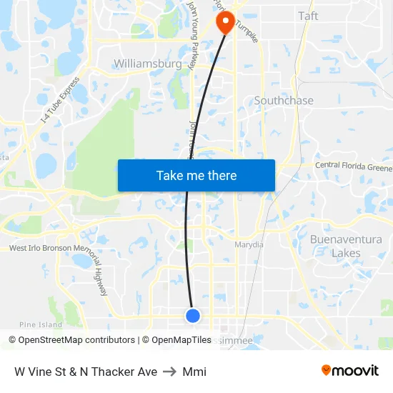 W Vine St & N Thacker Ave to Mmi map