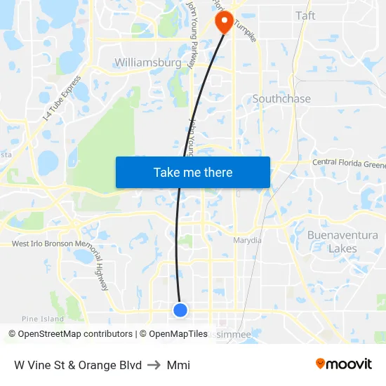 W Vine St & Orange Blvd to Mmi map