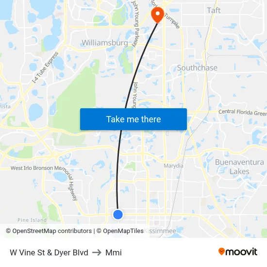 W Vine St & Dyer Blvd to Mmi map