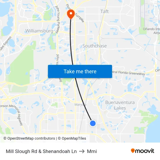 Mill Slough Rd & Shenandoah Ln to Mmi map