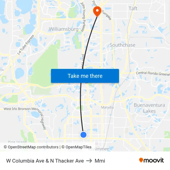 W Columbia Ave & N Thacker Ave to Mmi map