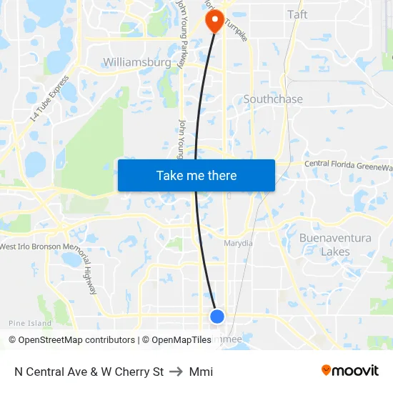 N Central Ave & W Cherry St to Mmi map