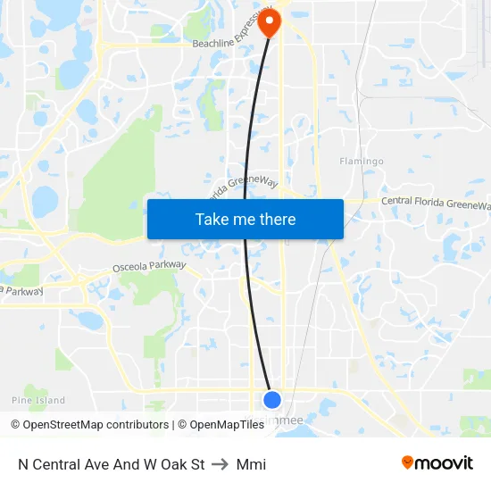 N Central Ave And W Oak St to Mmi map