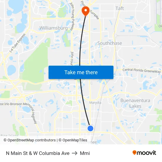 N Main St & W Columbia Ave to Mmi map