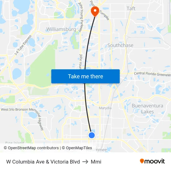 W Columbia Ave & Victoria Blvd to Mmi map