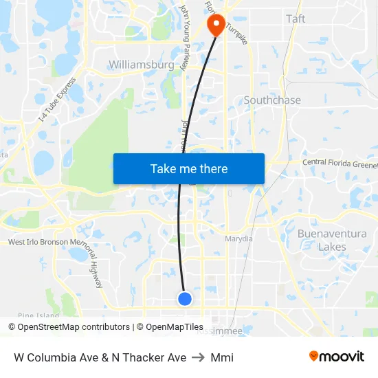 W Columbia Ave & N Thacker Ave to Mmi map