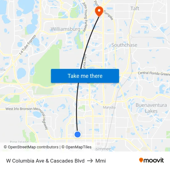 W Columbia Ave & Cascades Blvd to Mmi map