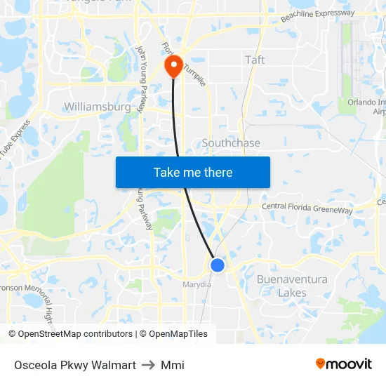 Osceola Pkwy Walmart to Mmi map
