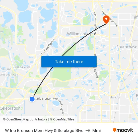 W Irlo Bronson Mem Hwy & Seralago Blvd to Mmi map