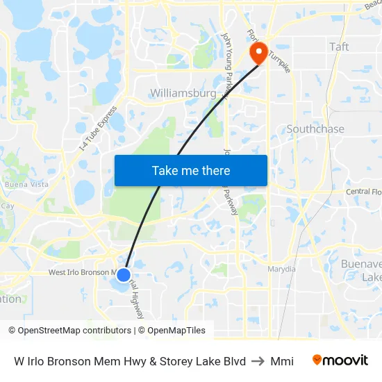 W Irlo Bronson Mem Hwy & Storey Lake Blvd to Mmi map