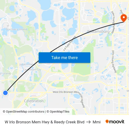 W Irlo Bronson Mem Hwy & Reedy Creek Blvd to Mmi map