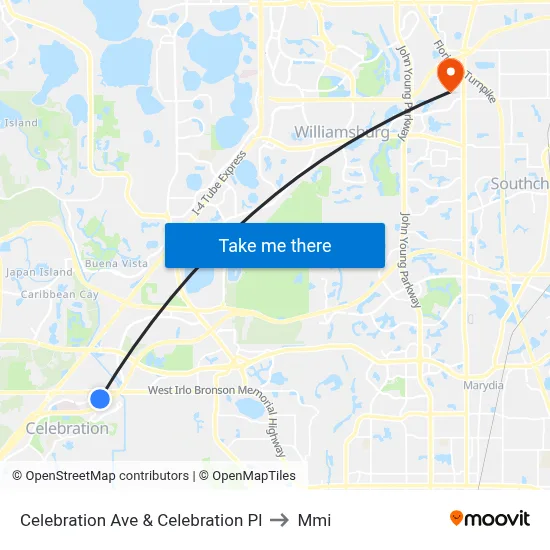 Celebration Ave & Celebration Pl to Mmi map