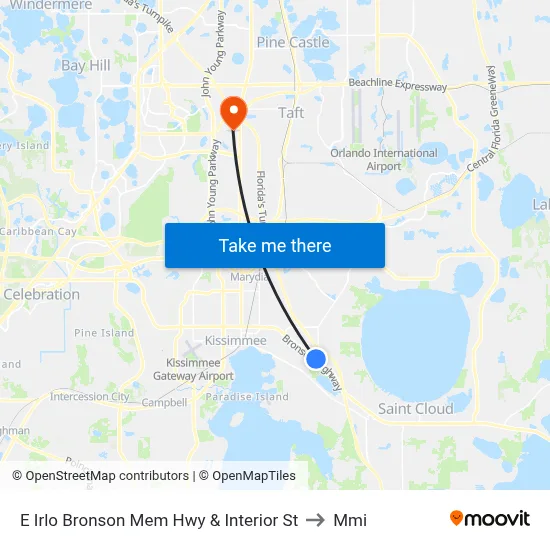 E Irlo Bronson Mem Hwy & Interior St to Mmi map