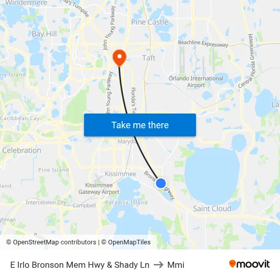 E Irlo Bronson Mem Hwy & Shady Ln to Mmi map