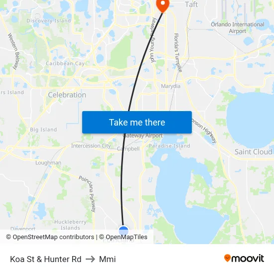 Koa St & Hunter Rd to Mmi map