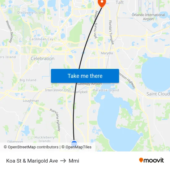 Koa St & Marigold Ave to Mmi map