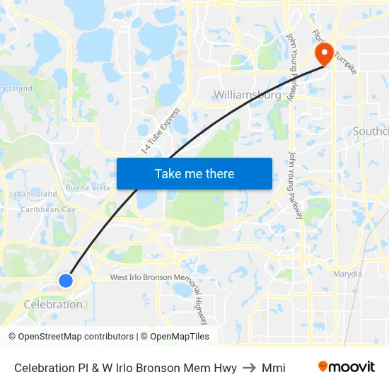 Celebration Pl & W Irlo Bronson Mem Hwy to Mmi map