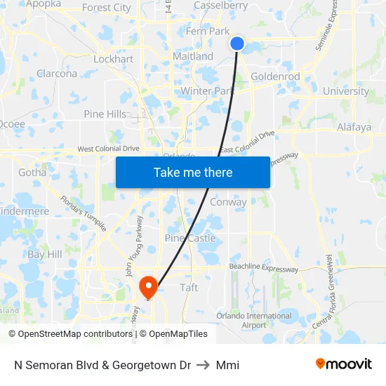 N Semoran  Blvd & Georgetown  Dr to Mmi map