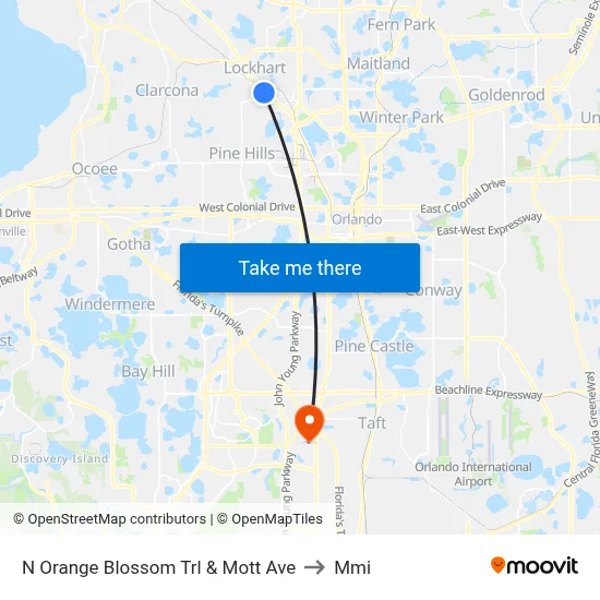 N Orange Blossom Trl & Mott Ave to Mmi map