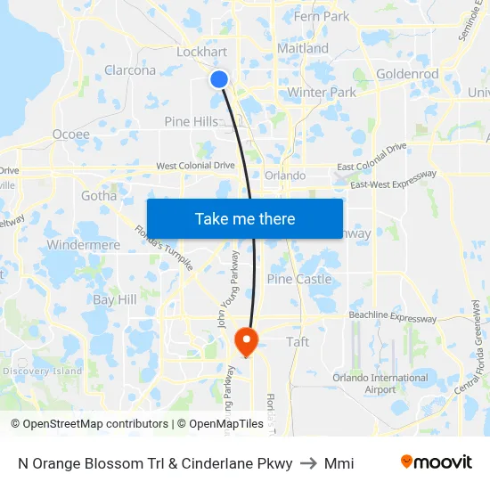 N Orange Blossom Trl & Cinderlane Pkwy to Mmi map