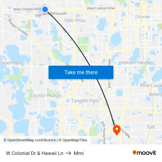 W Colonial Dr & Hawaii Ln to Mmi map