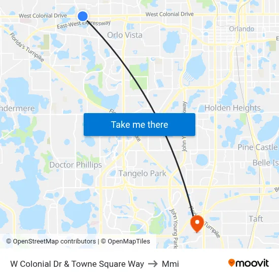 W Colonial Dr & Towne Square Way to Mmi map