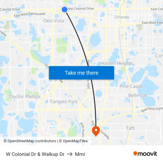 W Colonial Dr & Walkup Dr to Mmi map