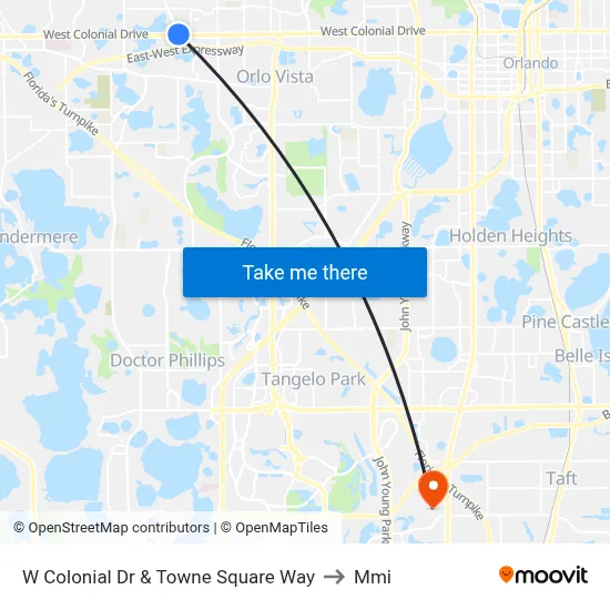 W Colonial Dr & Towne Square Way to Mmi map