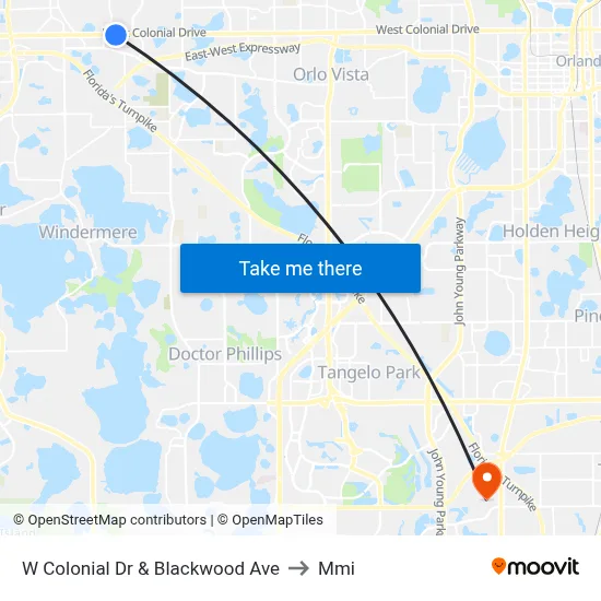 W Colonial Dr & Blackwood Ave to Mmi map