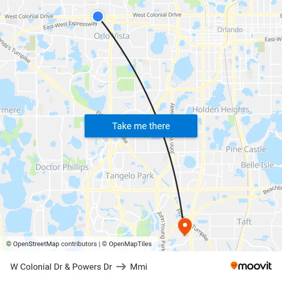 W Colonial Dr & Powers Dr to Mmi map