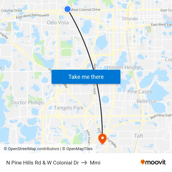 N Pine Hills Rd & W Colonial Dr to Mmi map