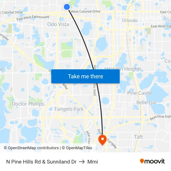 N Pine Hills Rd & Sunniland Dr to Mmi map