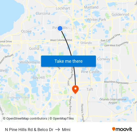 N Pine Hills Rd & Belco Dr to Mmi map