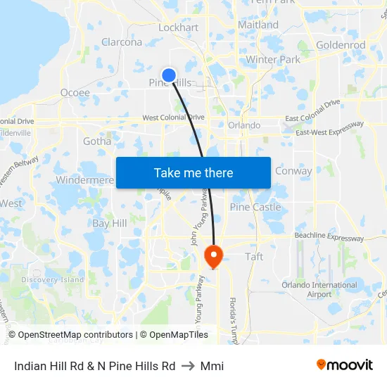 Indian Hill Rd & N Pine Hills Rd to Mmi map