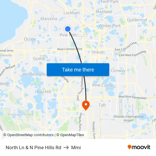 North Ln & N Pine Hills Rd to Mmi map