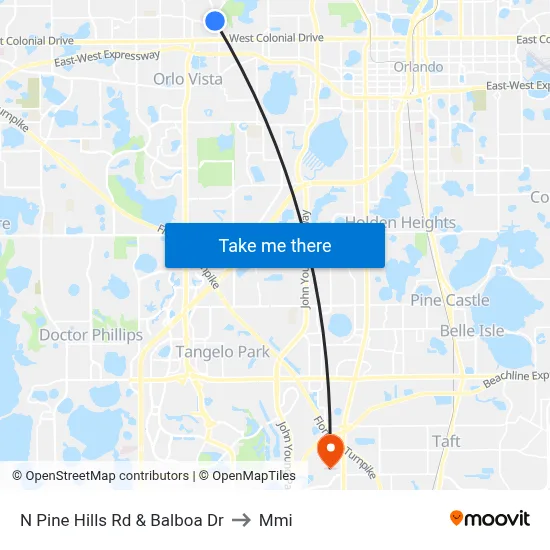N Pine Hills Rd & Balboa Dr to Mmi map