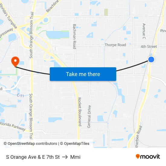 S Orange Ave & E 7th St to Mmi map