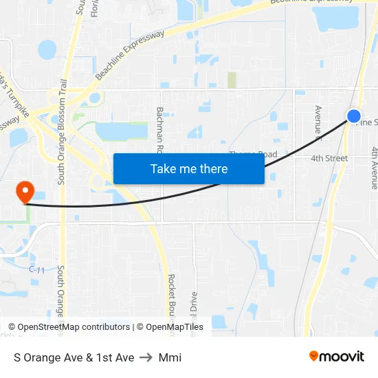 S Orange Ave & 1st Ave to Mmi map