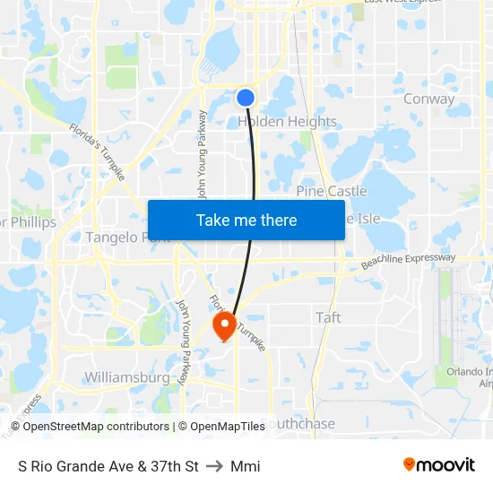 S Rio Grande Ave & 37th St to Mmi map