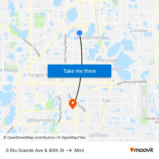 S Rio Grande Ave & 40th St to Mmi map