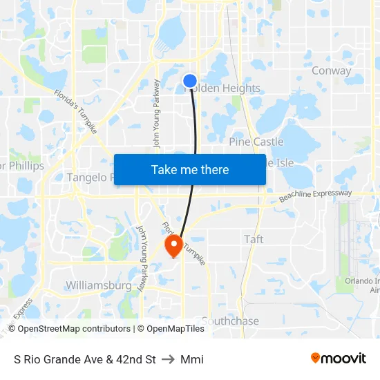 S Rio Grande Ave & 42nd St to Mmi map